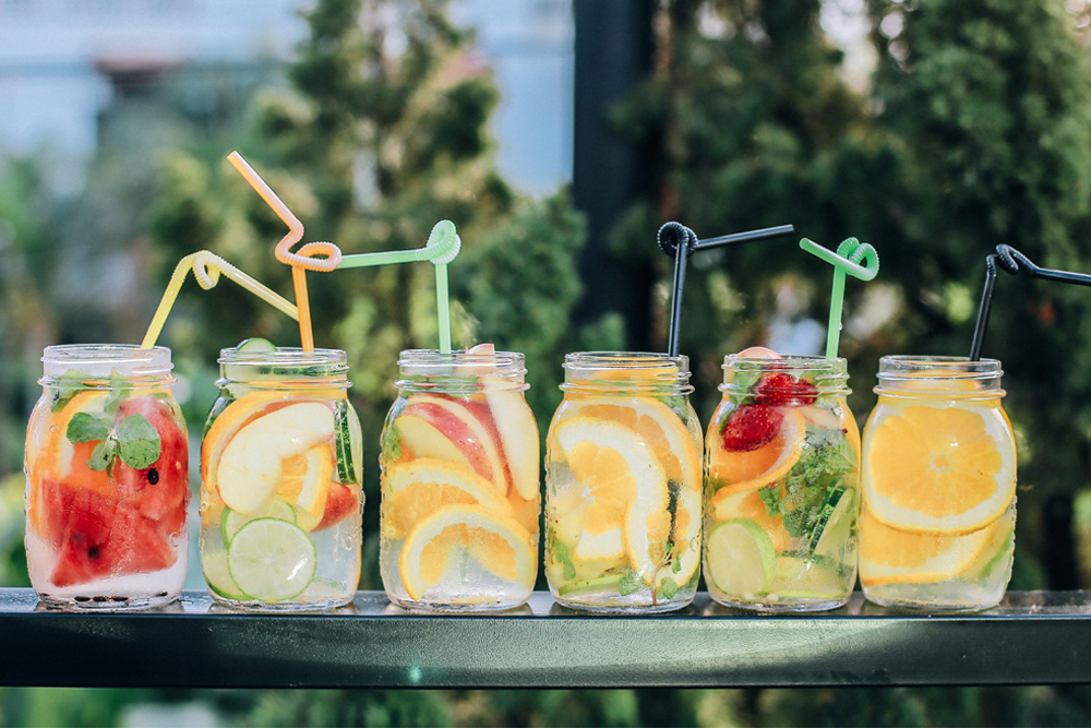 Photo of mason jars of fruit infused waters