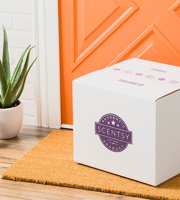 Photo of Scentsy Club box sitting on a door step