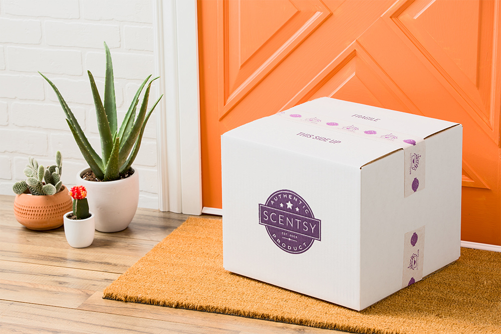 Photo of Scentsy Club box sitting on a door step