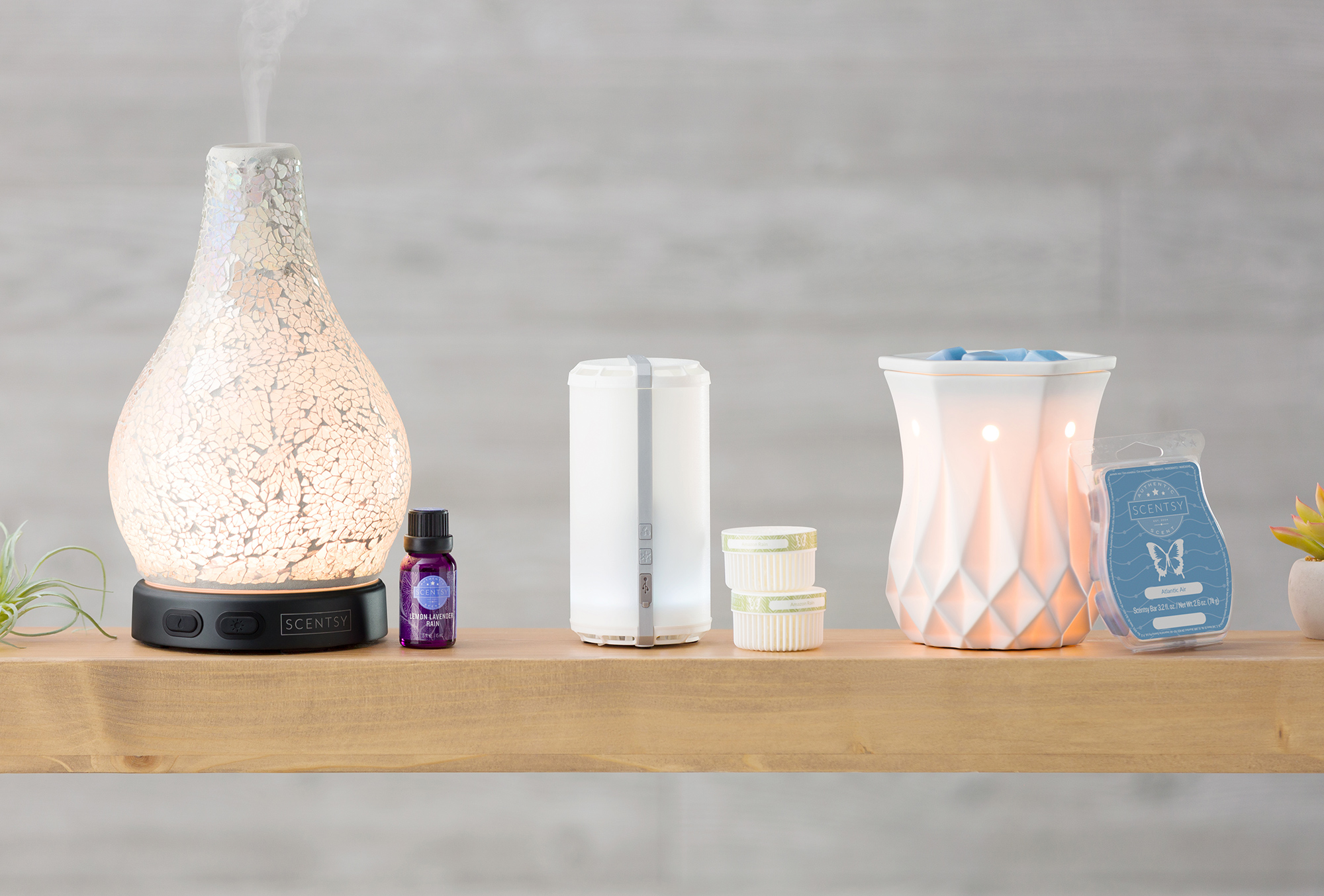 Scentsy System products, diffuser and oil system, scentsy go and pod system, and warmer and wax system