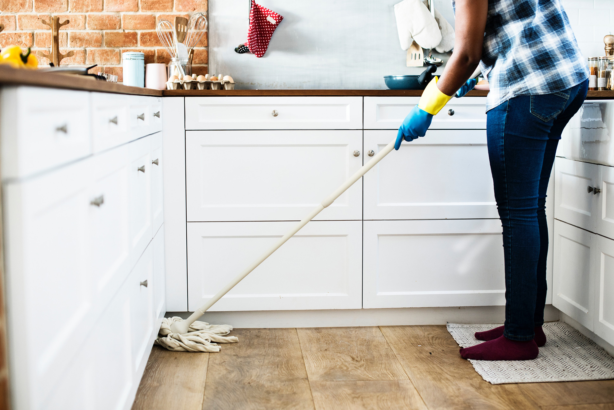 woman mopping