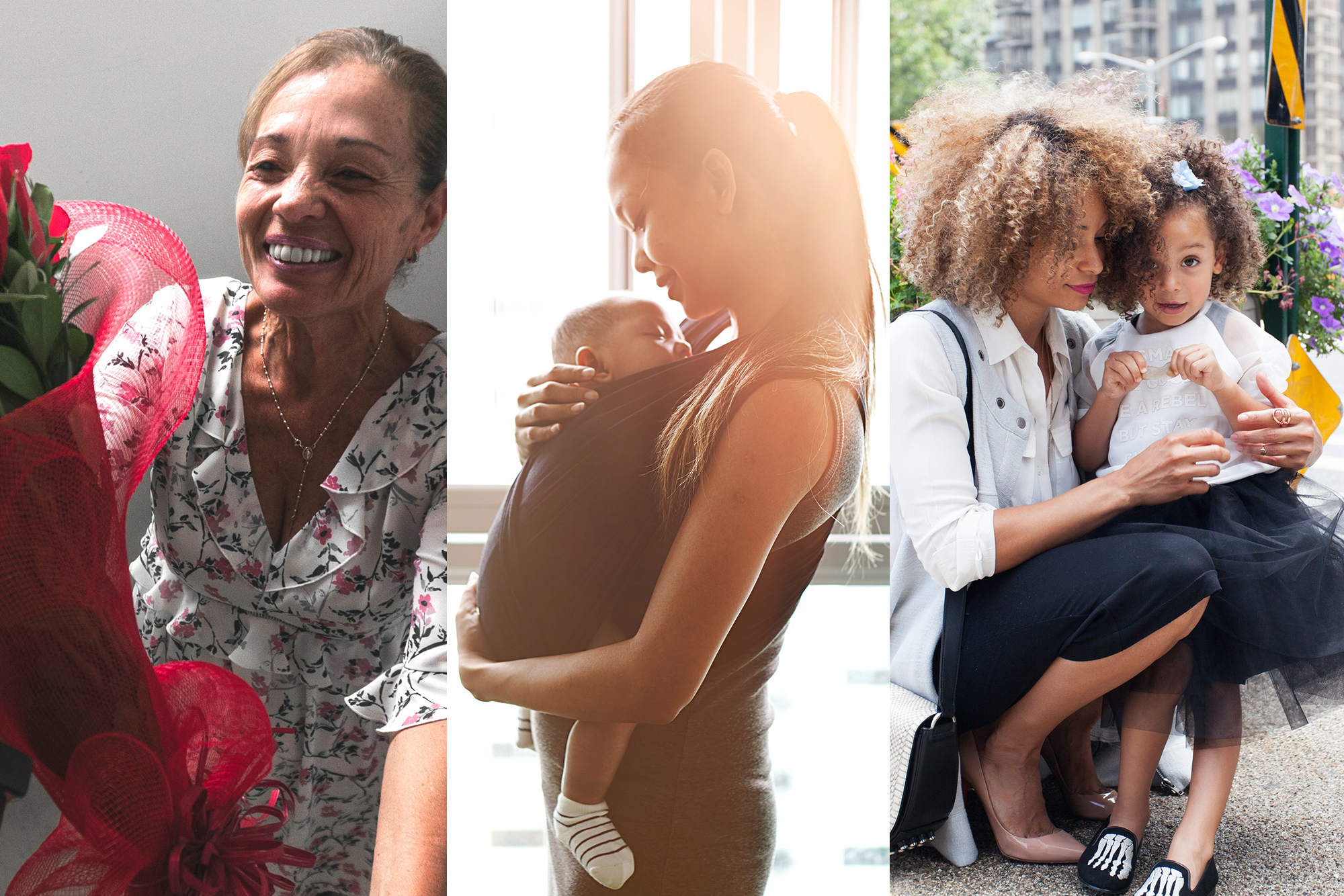 collage of mothers with their children