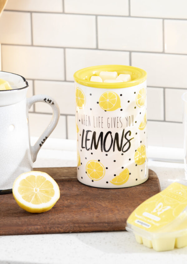 Lemon themed Scentsy warmers and wax.