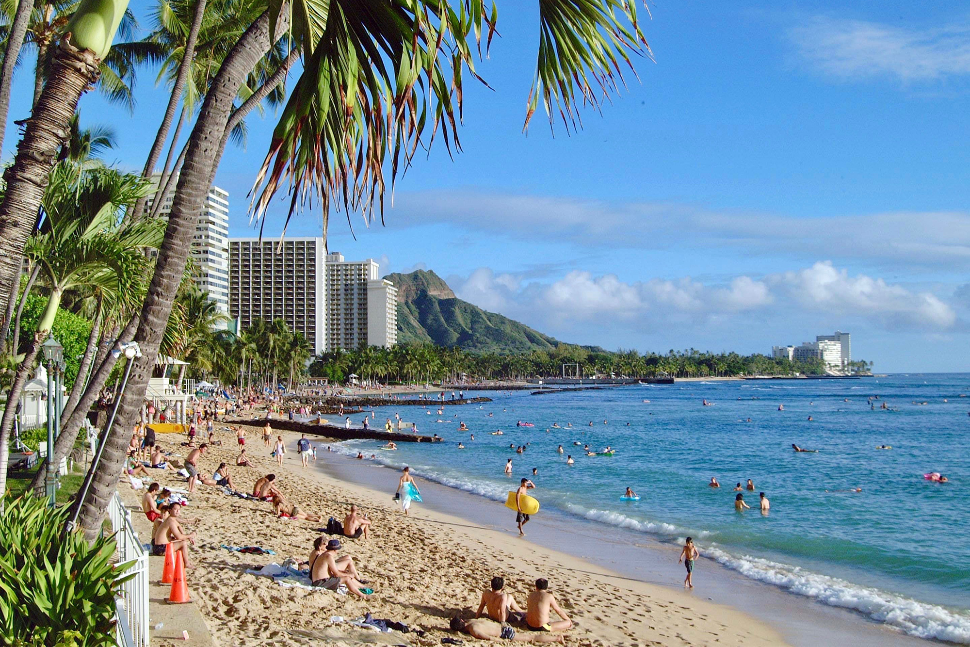 scenic view of beach goers enjoying a sunny day at the beach