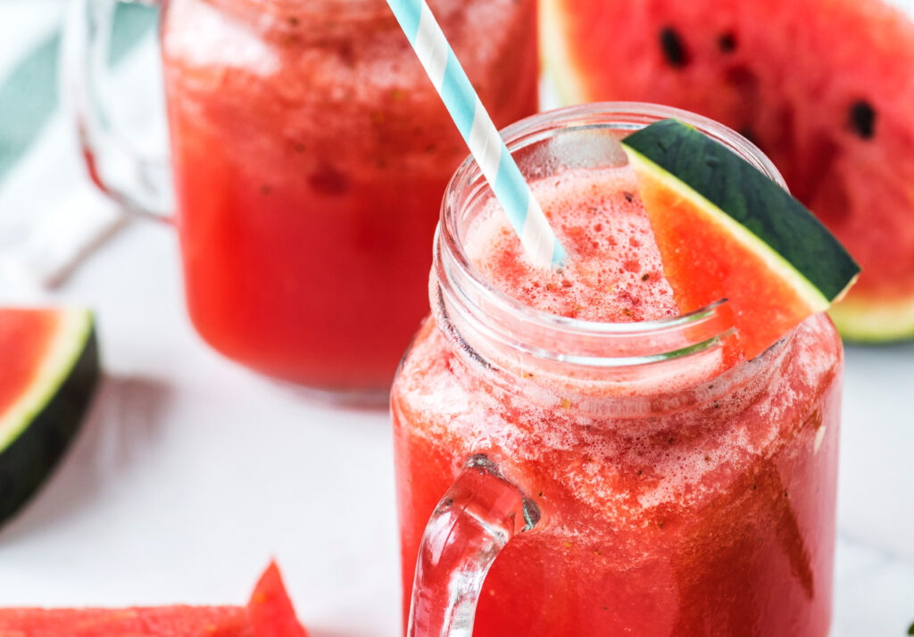 Watermelon juice in a mason jar