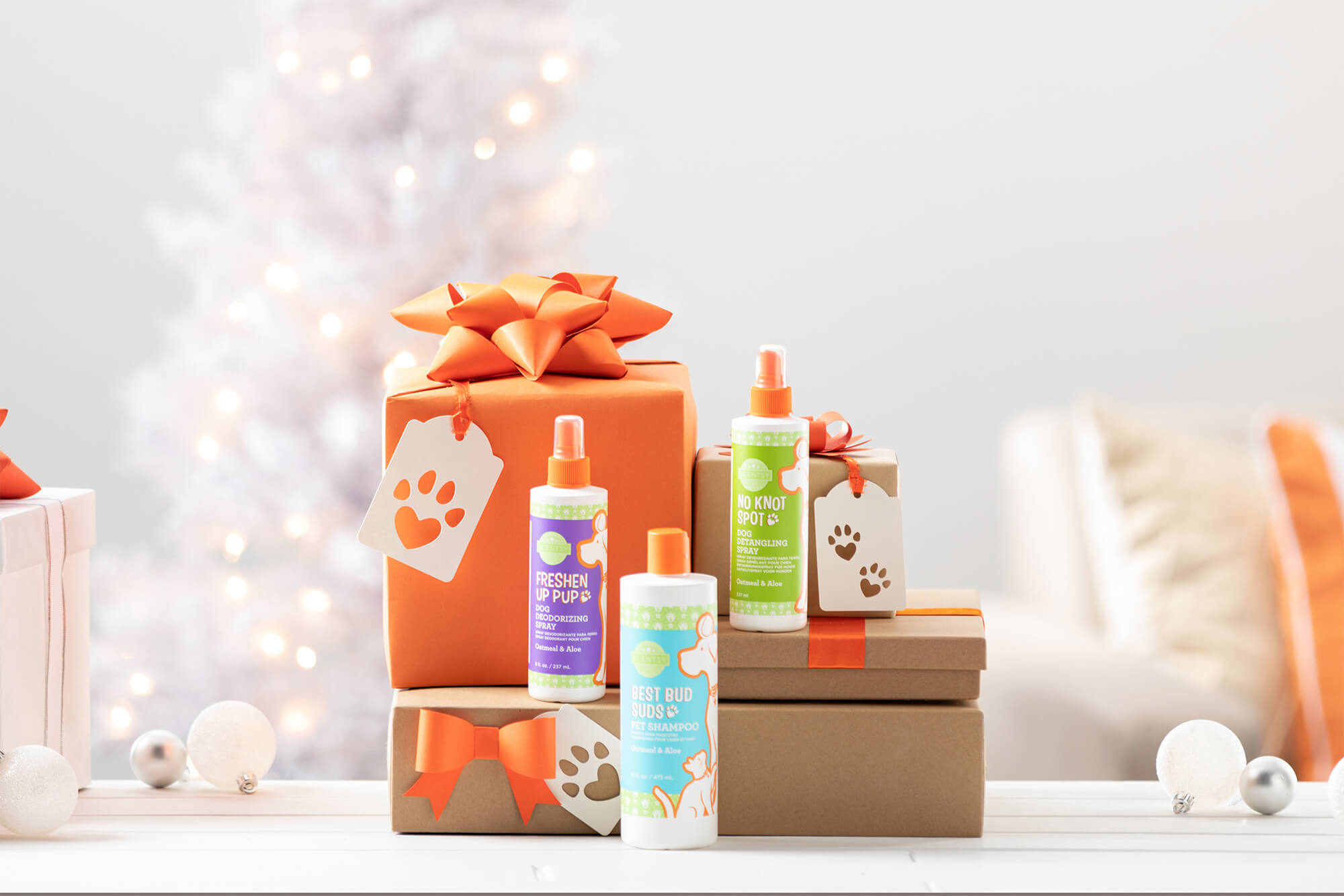 11/26 blog feature image - presents with the Scentsy Pets products stacked on them.