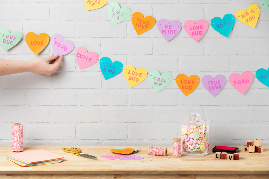 Fully completed DIY Candy Heart Garland