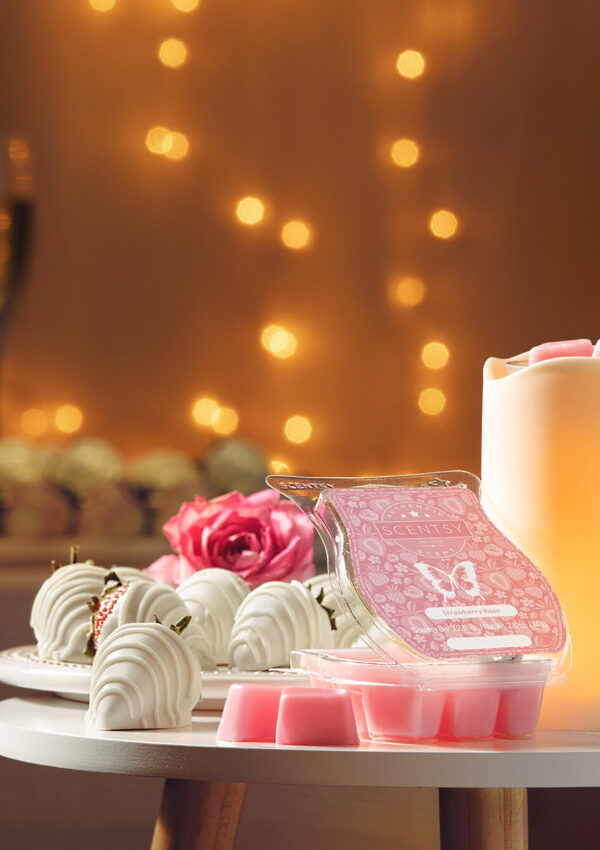 Scenty's February Warmer of the Month featuring the Strawberry Rose Scent Bar and the By The Candlelight warmer.