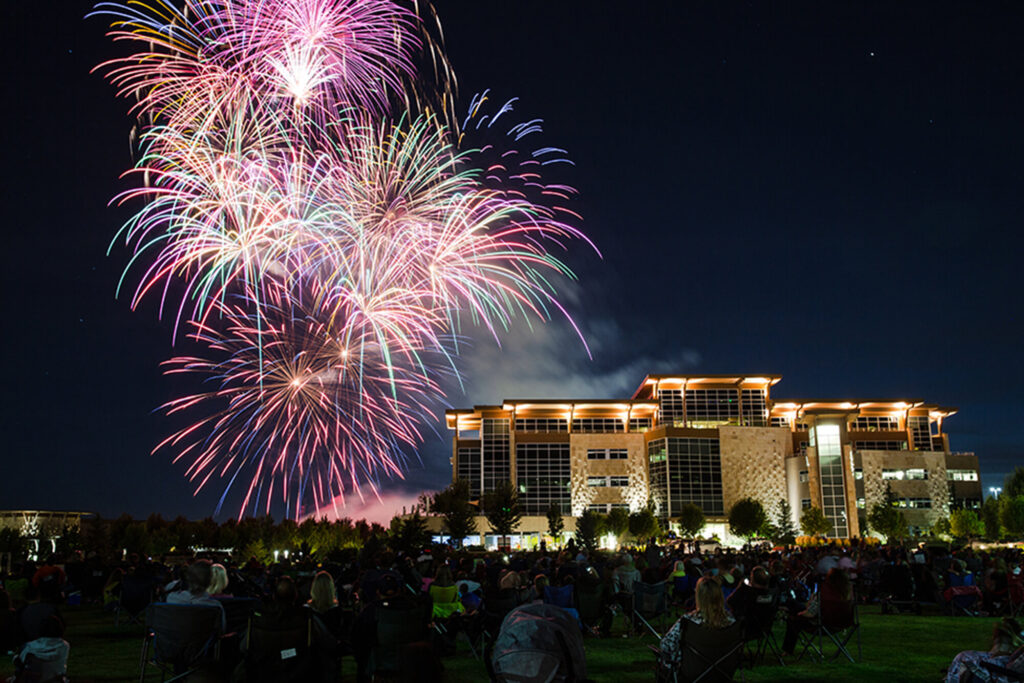 Fireworks going off over Scentsy Main office to cap off Rock-a-Thon