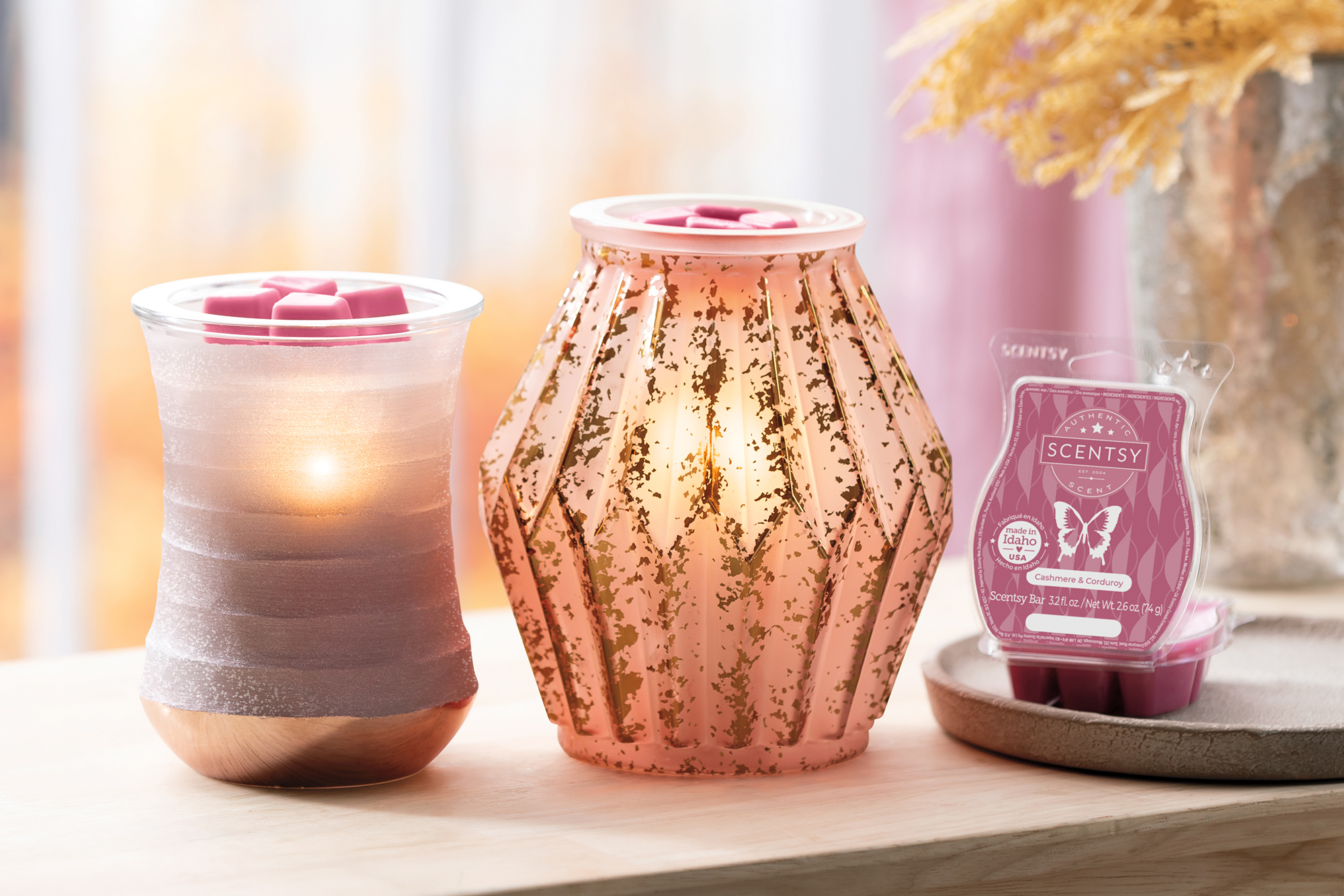 Scentsy Palette Warmer, Mirrored Rose, and Cashmere & Corduroy Wax
