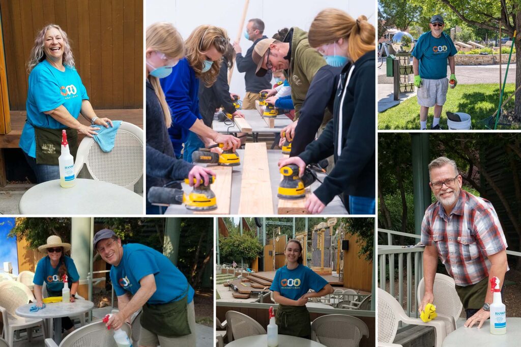 collage of photos of Scentsy employees helping people