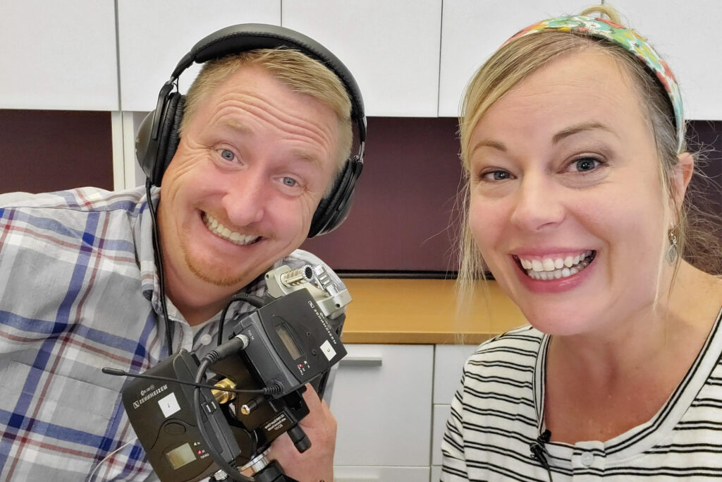 Scentsy employees taking a selfie while recording an episode for the Scentsy podcast