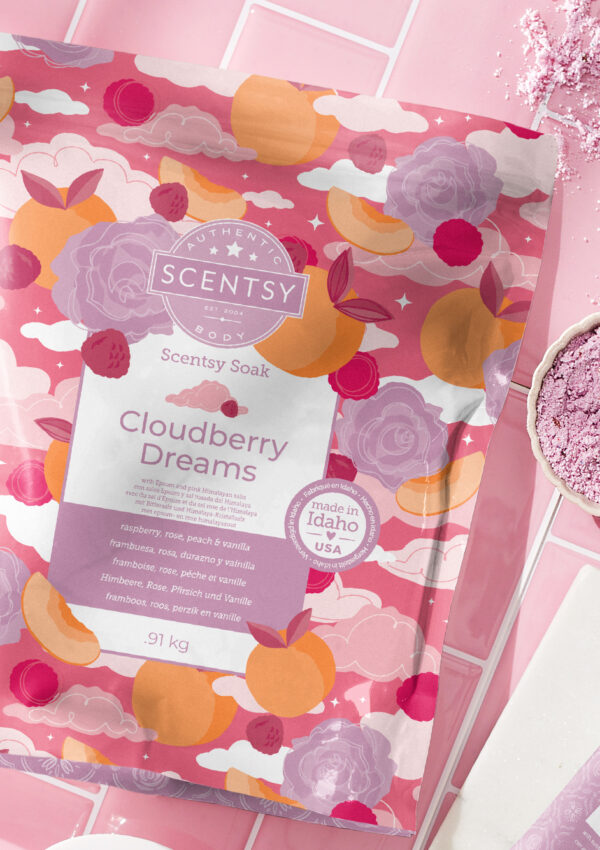 Scentsy Cloudberry Dreams Soak and Hand Cream in a stylized shot
