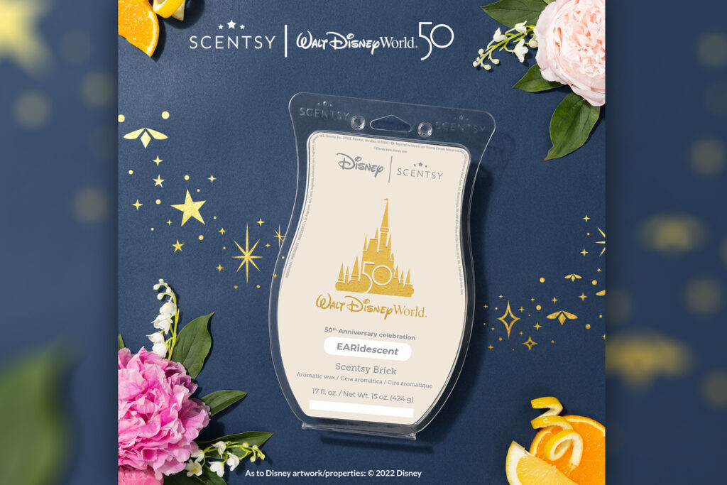The Walt Disney World® Resort EARidescent wax brick is a sparkling mix of natural elements from cedarwood and citrus to peony and apple blossom