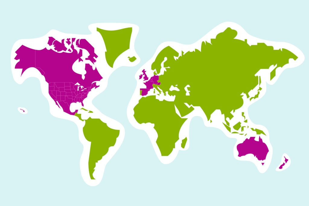 Global map of our Scentsy consultants located in Canada, Mexico, New Zealand, Australia, Europe and North America