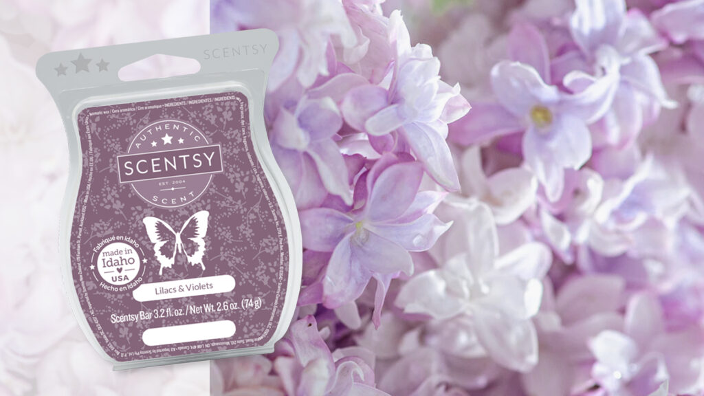 Flowering purple Lilacs with a Lilac & Violet Scentsy wax bar