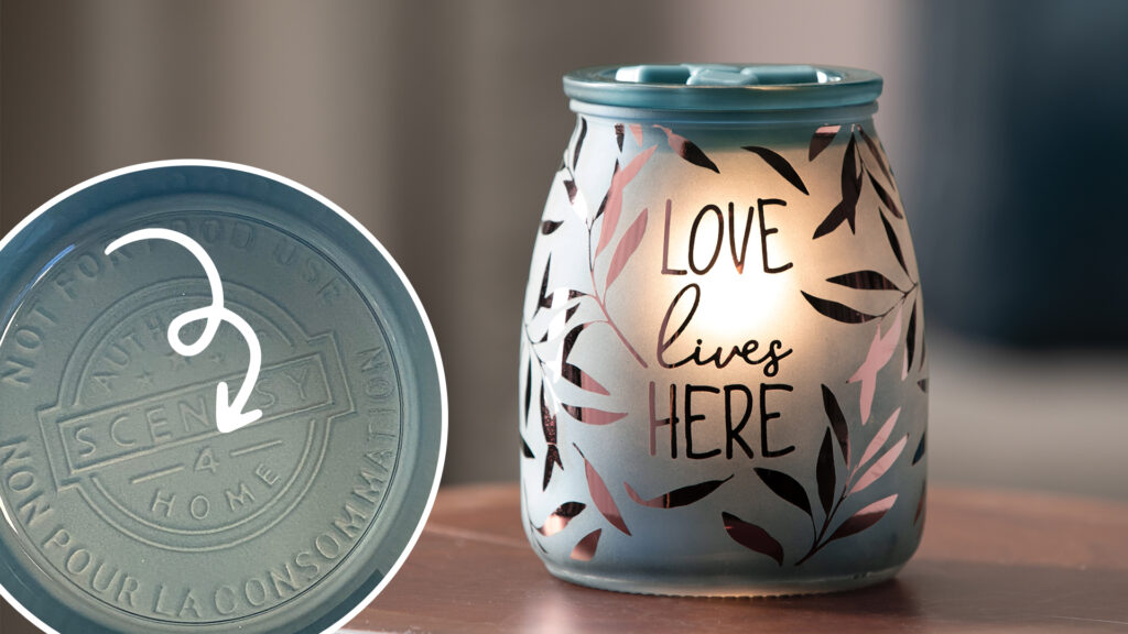 Love lives Here wax warmer melting dark blue wax cubes