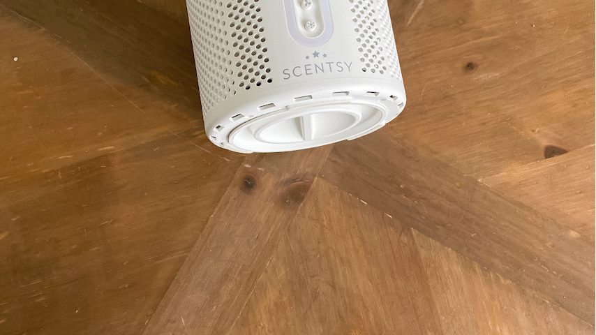 GIF of the Scentsy air purifier being opened and pulling out the air filter and replacing it