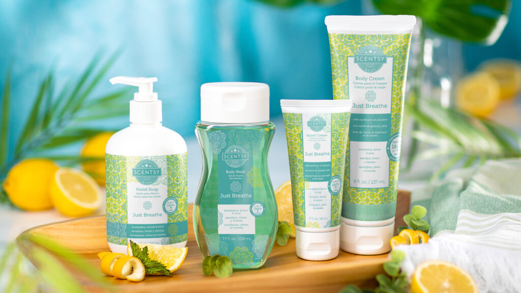 Scentsy body products scented in Just Breathe fragrance. A fresh fragrance to bring zen and peaceful vibes in your dorm