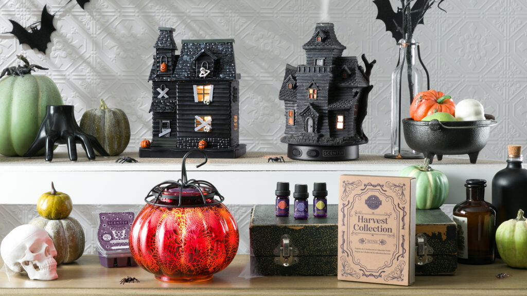 Scentsy's Fall Harvest Collection of warmers, diffusers, oils, and wax fragrances.