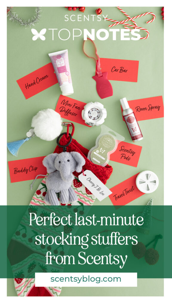 Pinterest-styled pin depicting Scentsy stocking stuffers.