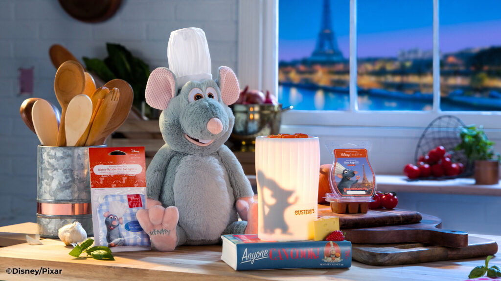 Disney Ratatouille Scentsy buddy, warmer, and wax bar in a kitchen.