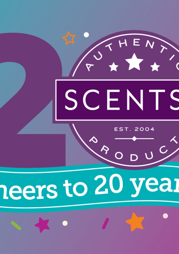 Graphic image depicting Scentsy's 20th anniversary logo.