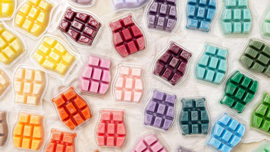 A top down view of an assortment of Scentsy wax bars.