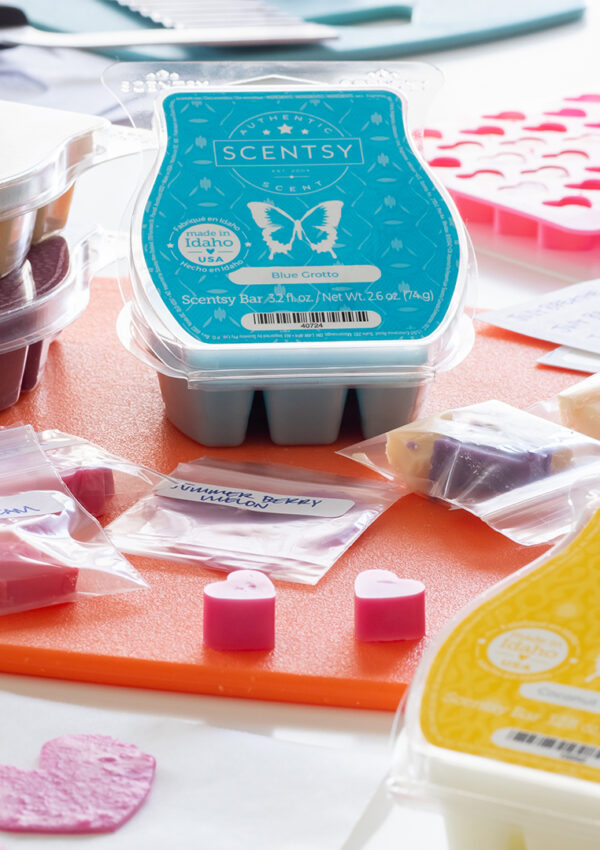 Scentsy wax bars and cubes on a tabletop