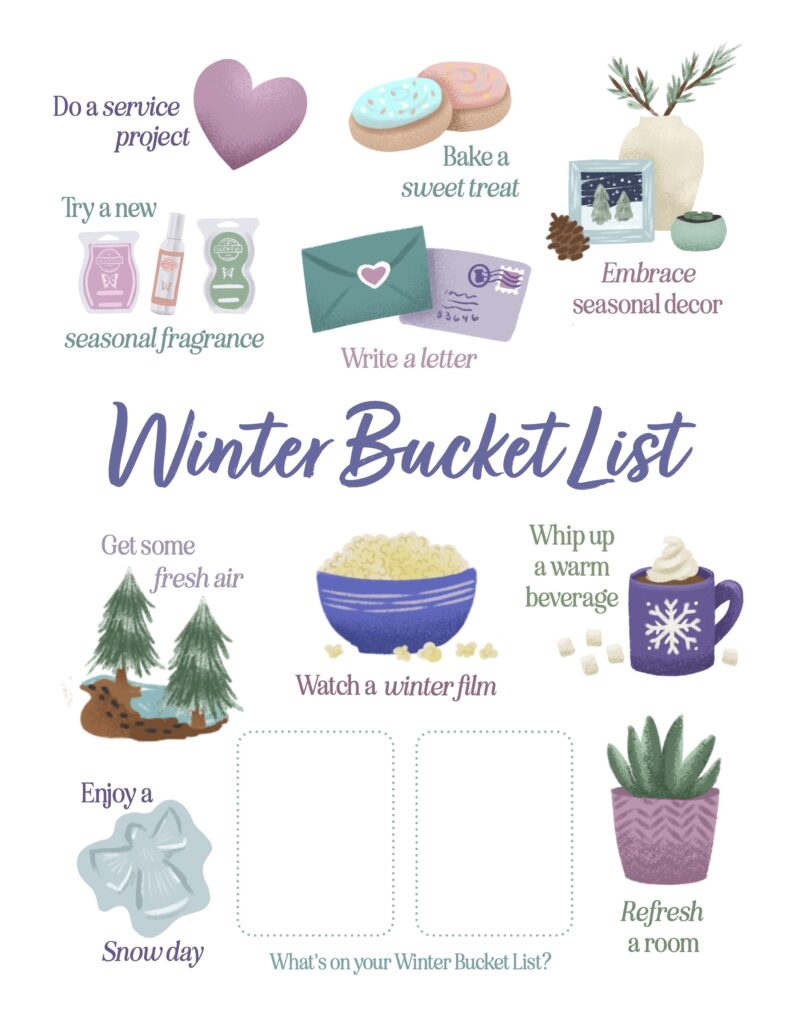 Scentsy winter bucket list with a fragrance theme