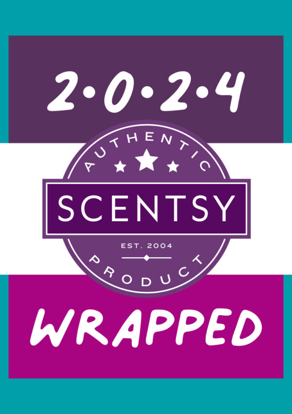 Pink Scentsy clamshells decorate an image with the Scentsy logo celebrating 2024 wrapped