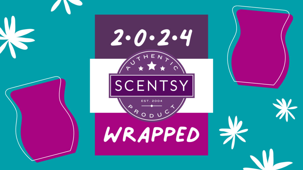 Pink Scentsy clamshells decorate an image with the Scentsy logo celebrating 2024 wrapped