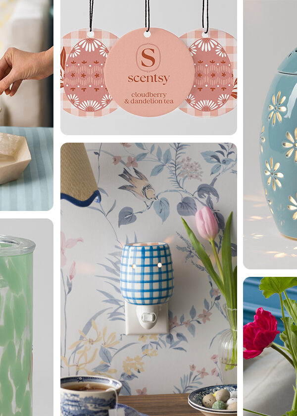 Scentsy Spring and Easter home fragrances, Easter egg Warmers, Scent Circles, and Fragrance Flowers.