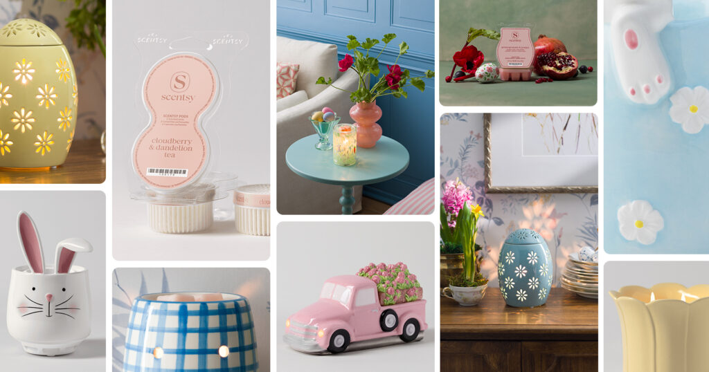Scentsy Warmers, Air Diffusers, Wax Bars, and Scentsy Air Pods all from the Easter Collection. 