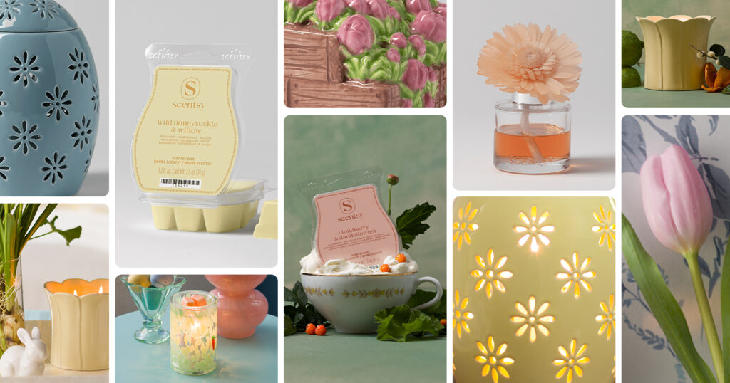 Elegant blossoms and Scentsy products with spring flowers and floral fragrances.