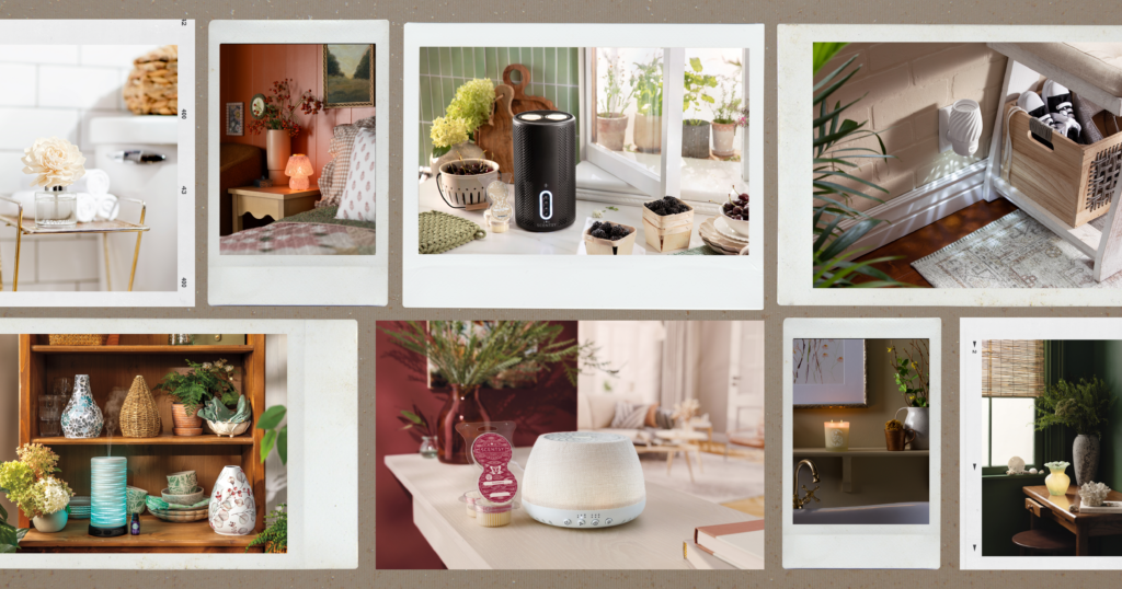Scentsy oil diffusers and air pod diffusers aesthetically displayed and scenting different rooms. 